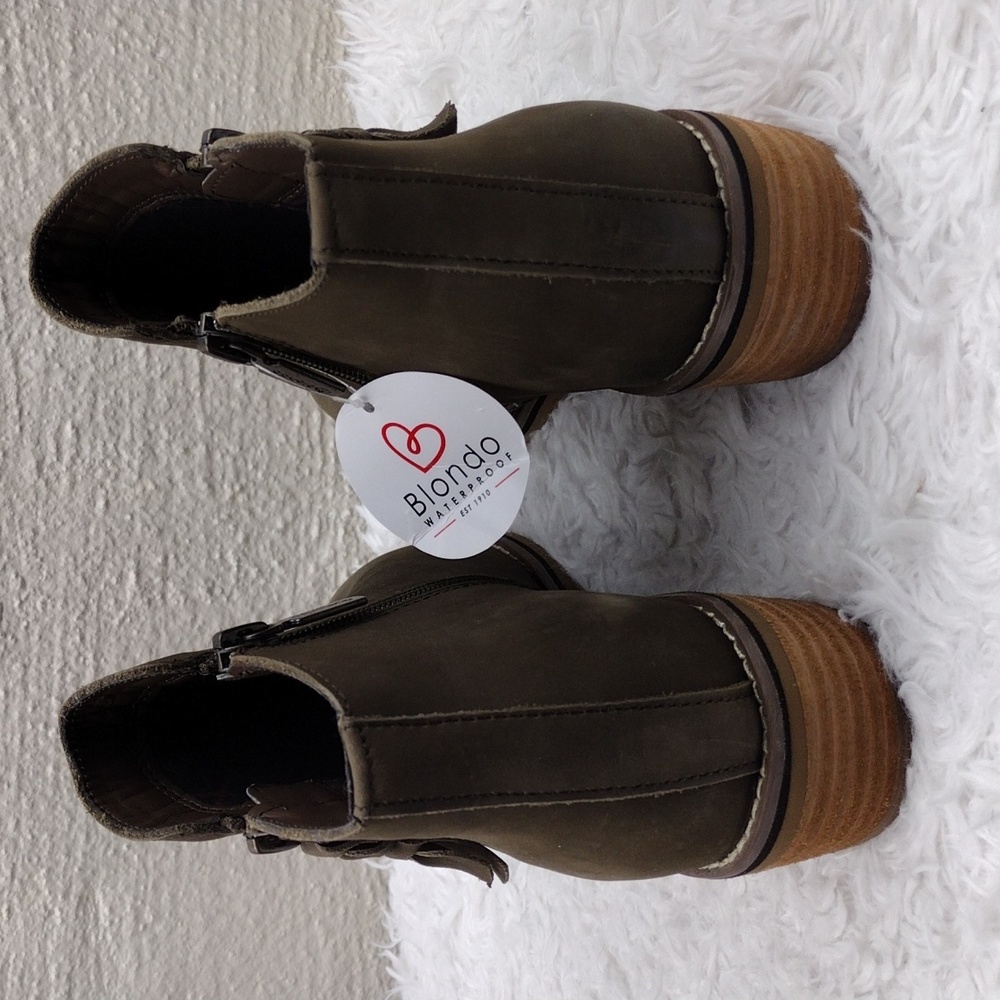 Blondo Empeigne Cuir Green Suede Leather Almond Toe Chunky Heel Ankle Boot NWT - Picture 7 of 16